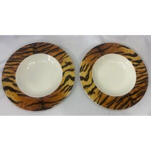 🐆Set of 2 Red Vanilla Safari Soup Bowl, 9.5" x 1", Porcelain- Animal Print